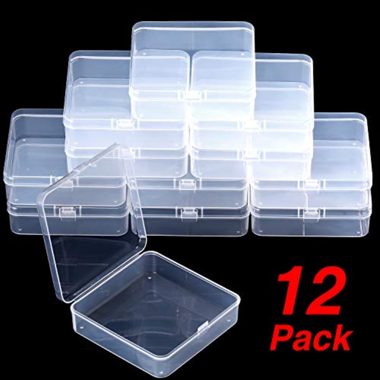 12 Pack Clear Plastic Beads Storage Containers Box with Hinged Lid for Beads and More (3.70 x 3.70 x 1.18 Inch)